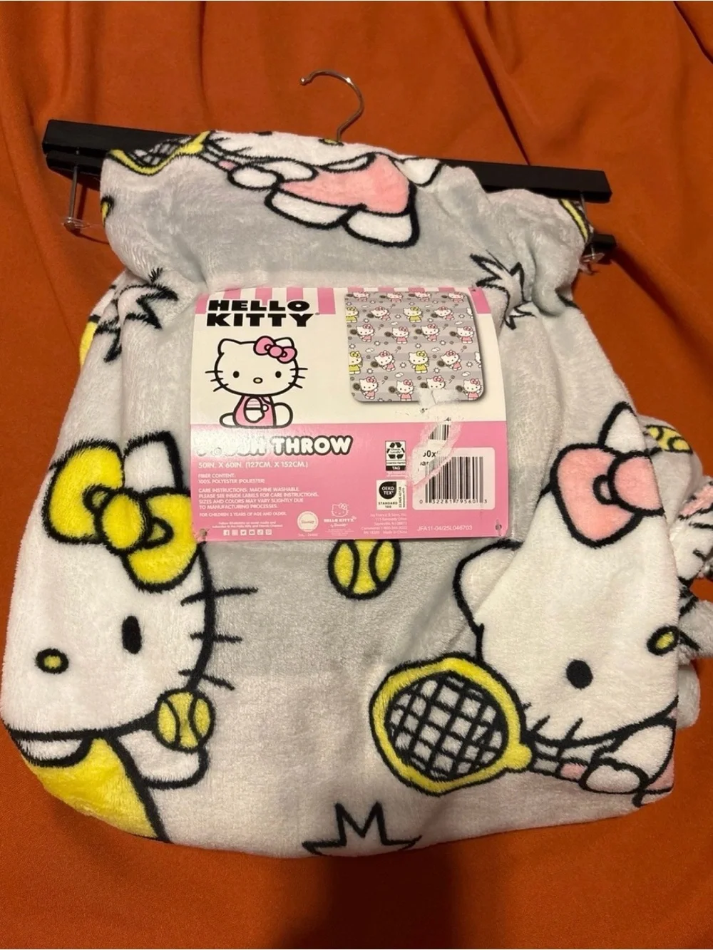 Hello Kitty Gray Plush Throw Blanket with Pink and Yellow Accents